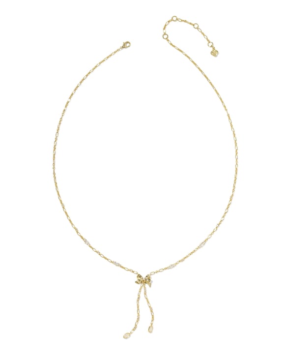 Kendra Scott x LoveShackFancy Crystal Bow Gold Lariat Necklace