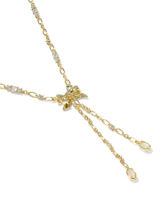 Kendra Scott x LoveShackFancy Crystal Bow Gold Lariat Necklace