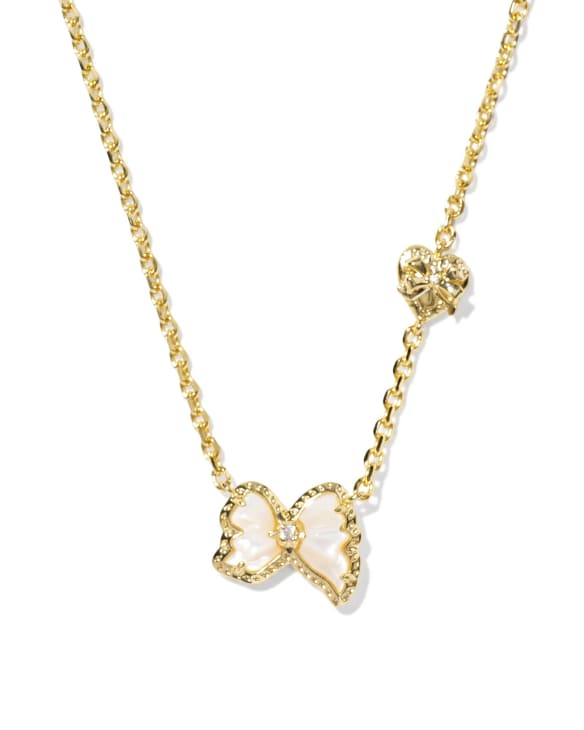 Kendra Scott x LoveShackFancy Crystal Bow Gold Pendant Necklace