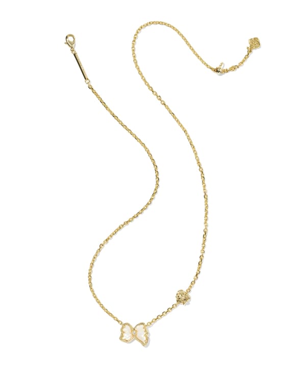 Kendra Scott x LoveShackFancy Crystal Bow Gold Pendant Necklace