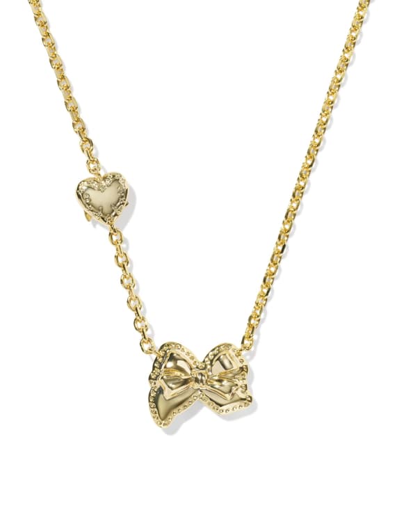 Kendra Scott x LoveShackFancy Crystal Bow Gold Pendant Necklace