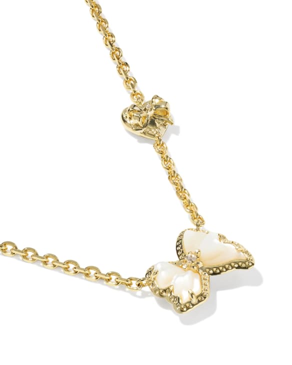 Kendra Scott x LoveShackFancy Crystal Bow Gold Pendant Necklace