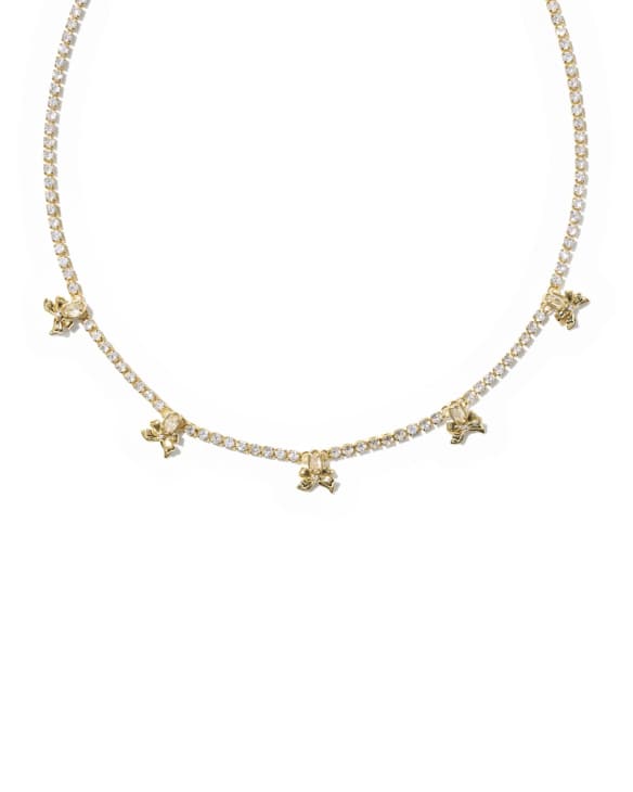 Kendra Scott x LoveShackFancy Crystal Bow Gold Tennis Necklace