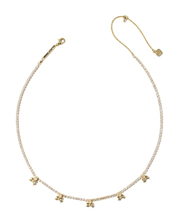 Kendra Scott x LoveShackFancy Crystal Bow Gold Tennis Necklace