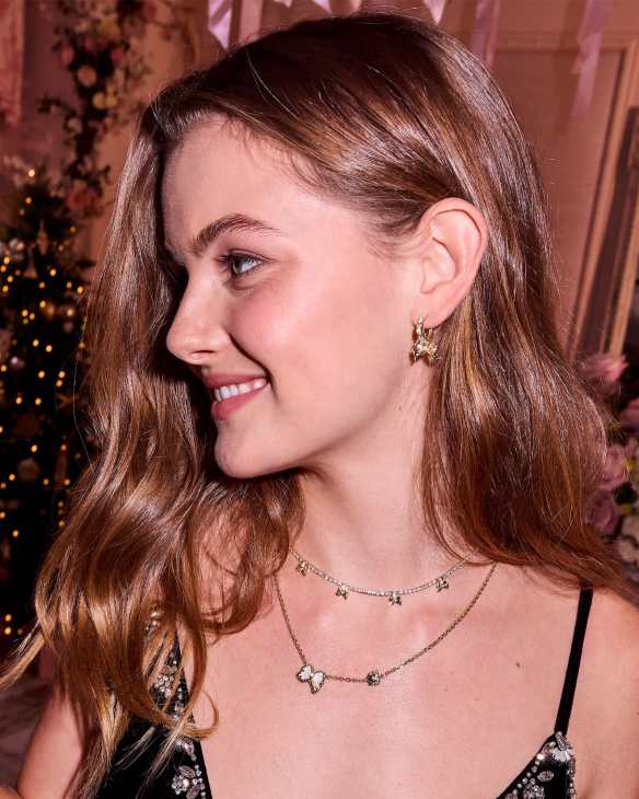 Kendra Scott x LoveShackFancy Crystal Bow Gold Huggie Earrings