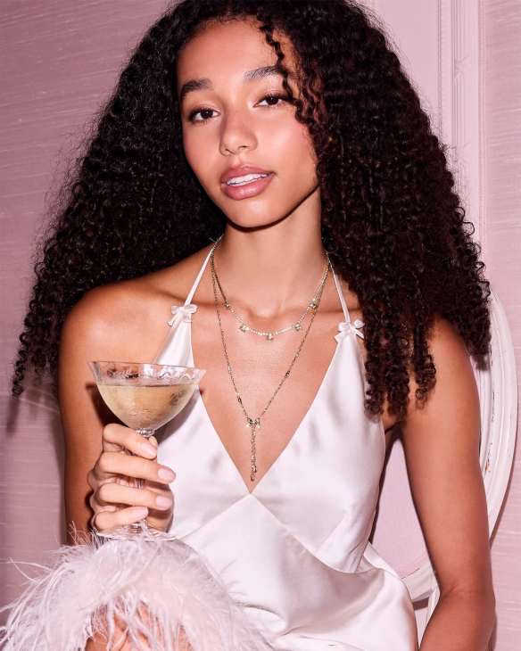Kendra Scott x LoveShackFancy Crystal Bow Gold Lariat Necklace