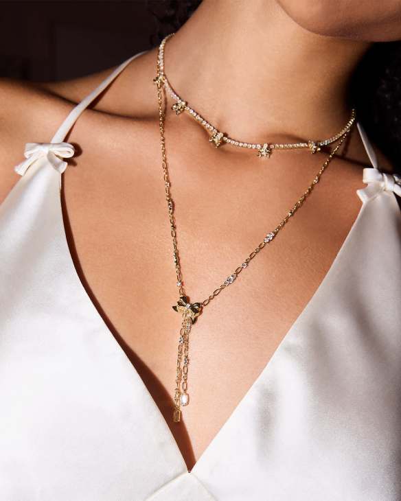 Kendra Scott x LoveShackFancy Crystal Bow Gold Lariat Necklace