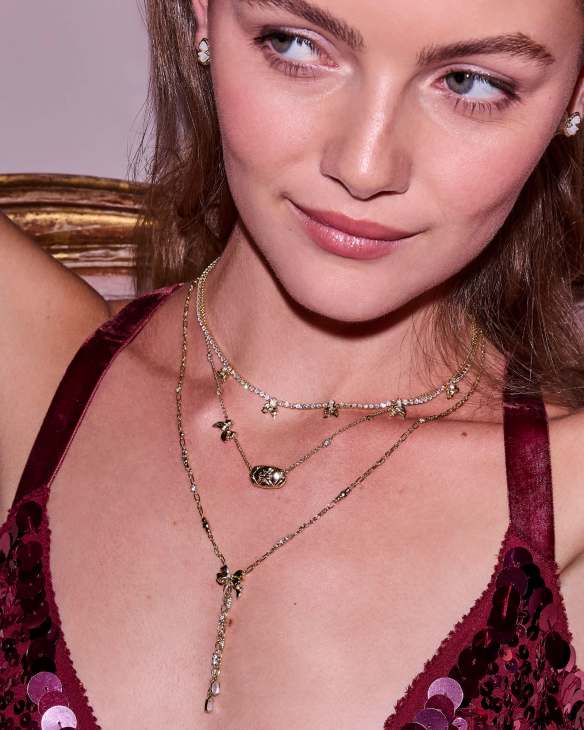 Kendra Scott x LoveShackFancy Crystal Bow Gold Tennis Necklace