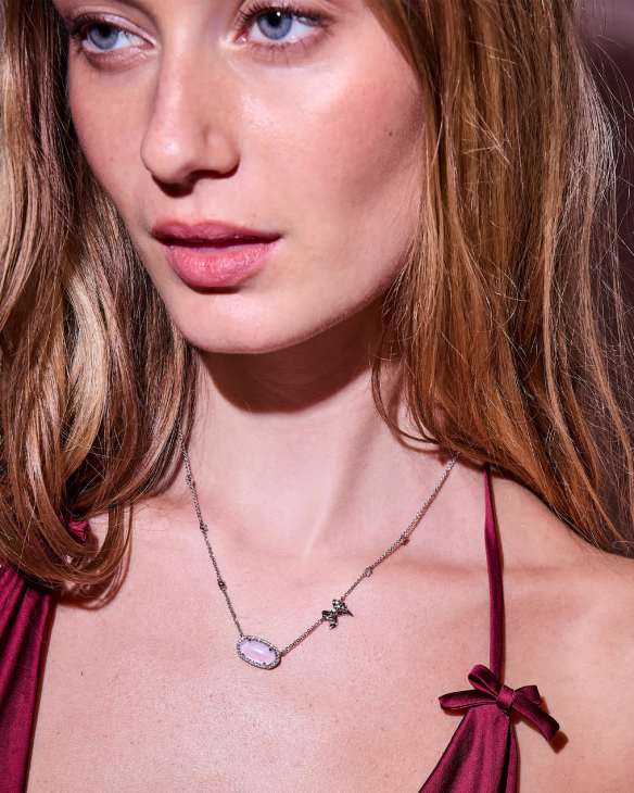 Kendra Scott x LoveShackFancy Elisa Pave Frame Silver Pendant Necklace