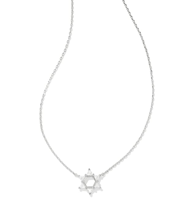 Star of David Silver Crystal Short Pendant Necklace in White CZ