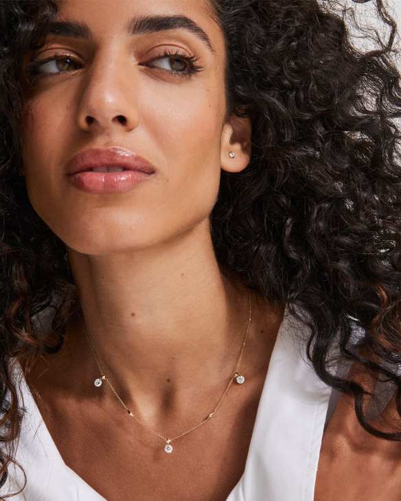 Floating Lab Grown White Diamond Strand Necklace in 14k Yellow Gold