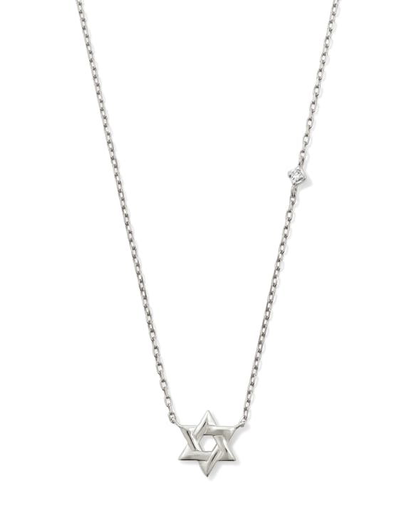 Tiny Star of David 14k White Gold Pendant Necklace in White Diamond