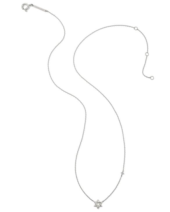 Tiny Star of David 14k White Gold Pendant Necklace in White Diamond