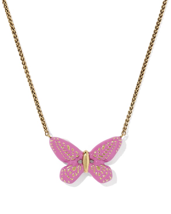 Dolly Parton x Kendra Scott Enamel Butterfly Vintage Gold Short Pendant Necklace