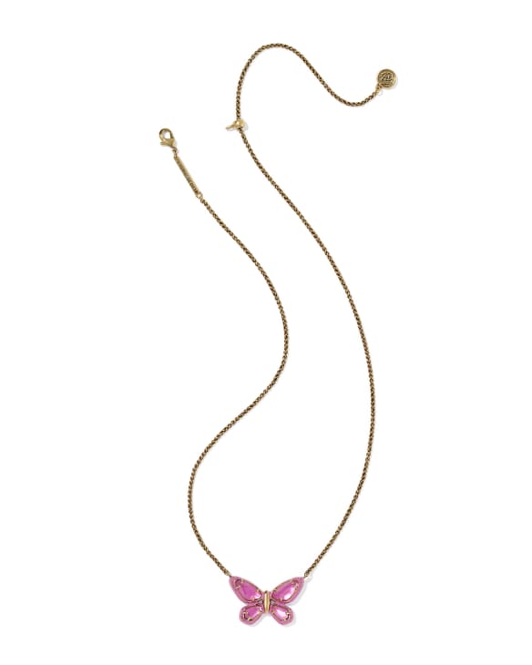 Dolly Parton x Kendra Scott Enamel Butterfly Vintage Gold Short Pendant Necklace