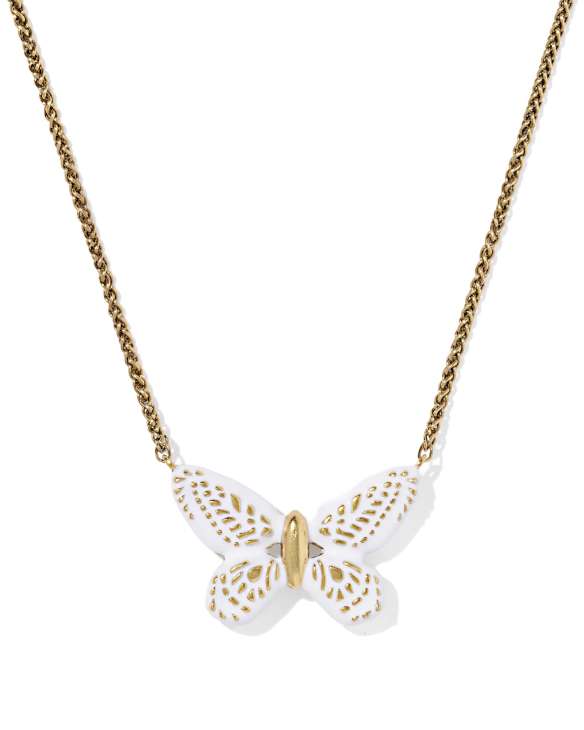 Dolly Parton x Kendra Scott Enamel Butterfly Vintage Gold Short Pendant Necklace