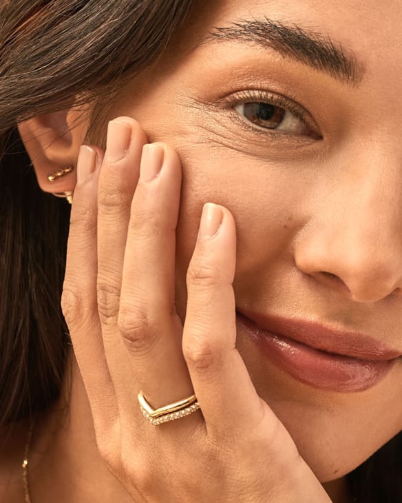 Wishbone Gold Ring Set in White Crystal