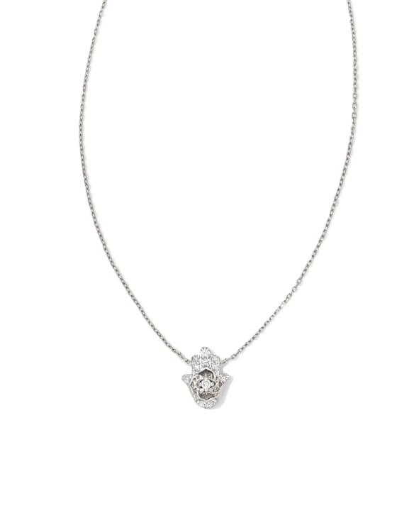 Hamsa 14k White Gold Pendant Necklace in White Diamond