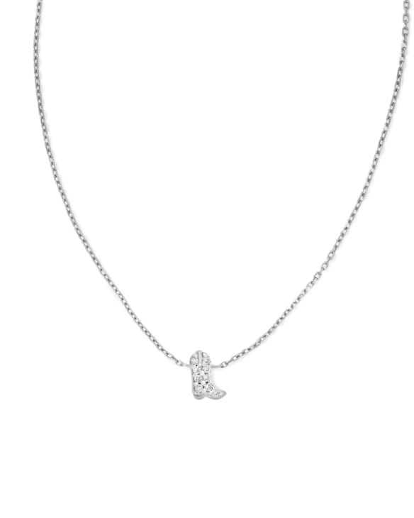 Tiny Cowboy Boot 14k White Gold Pendant Necklace in White Diamond