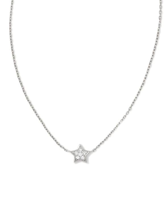 Tiny Star 14k White Gold Pendant Necklace in White Diamond