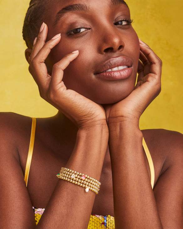 Cailin Gold Stretch Bracelet in White CZ