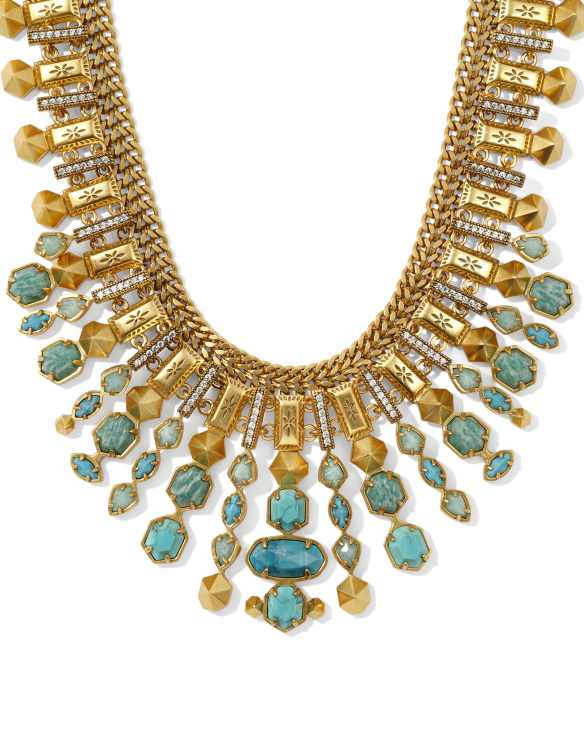 Serayah Vintage Gold Collar Statement Necklace in Teal Mix