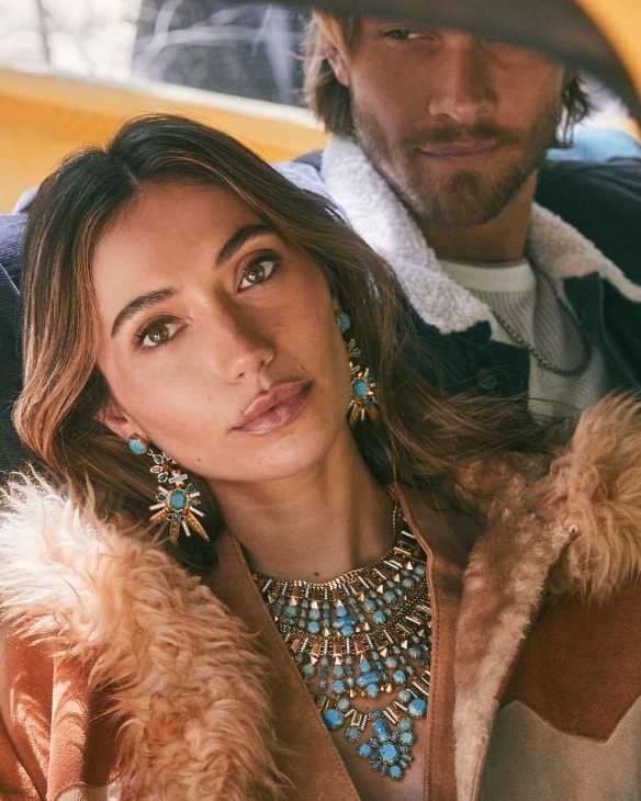 Serayah Vintage Gold Statement Necklace in Teal Mix