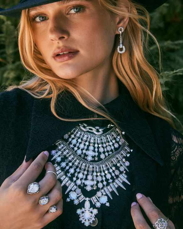 Serayah Vintage Silver Statement Necklace in White Mix