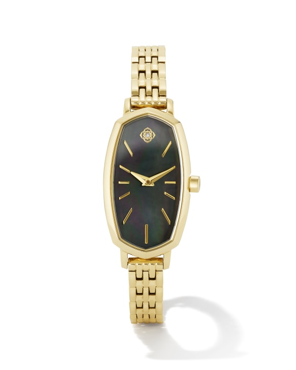 Elle Gold Tone Stainless Steel Watch in Black Mother-of-Pearl