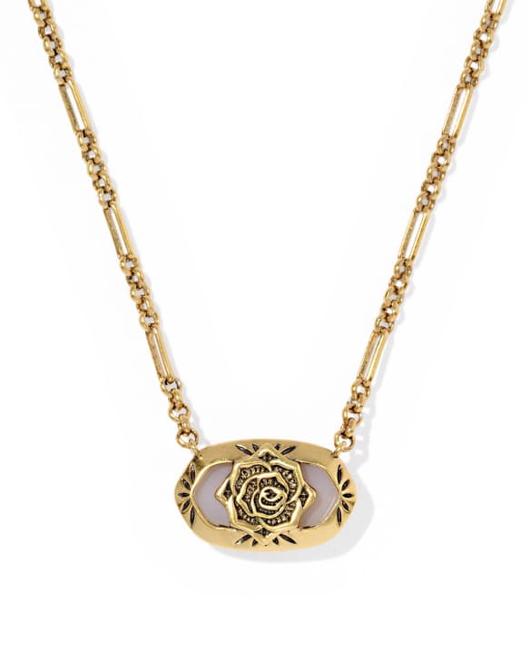 Elisa Vintage Gold Etch Frame Short Pendant Necklace