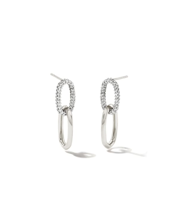 Elisa 14k White Gold Interlocking Drop Earrings in White Diamond