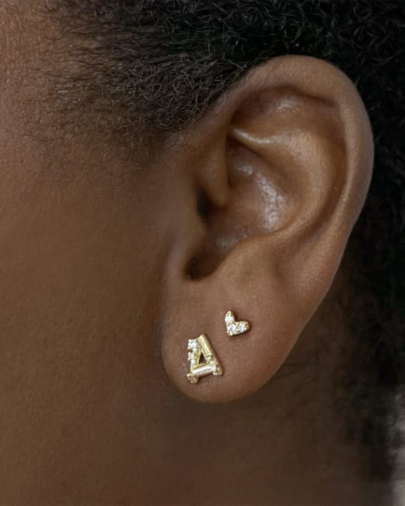 Haven Gold Crystal Heart Single Stud Earring in White Crystal