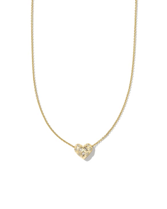 Holland Gold Heart Short Pendant Necklace in White CZ