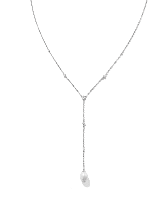 Michelle 14k White Gold Y Necklace in White Pearl