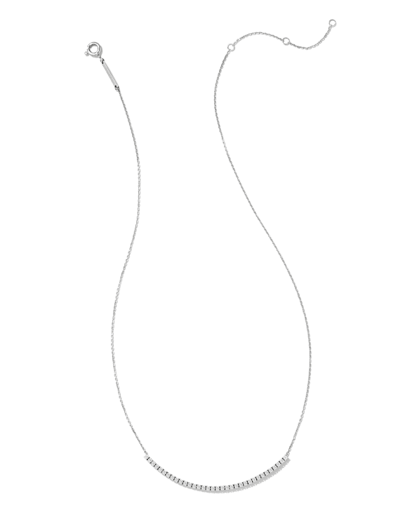 Tennis 14k White Gold Bar Necklace in White Diamond