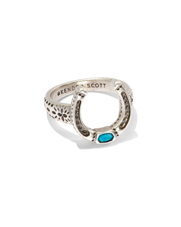 Noble Vintage Silver Horseshoe Cocktail Ring in Variegated Dark Teal Magnesite