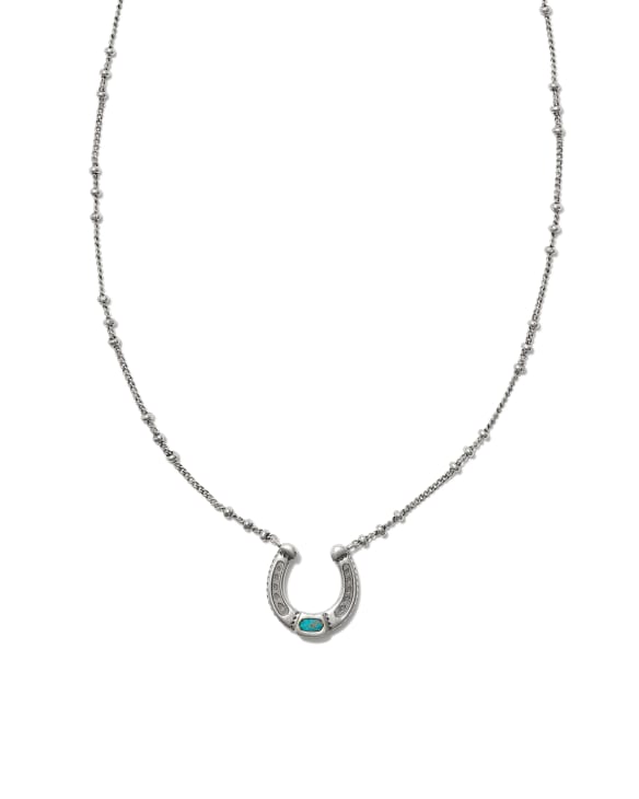 Noble Vintage Silver Horseshoe Pendant Necklace in Variegated Dark Teal Magnesite