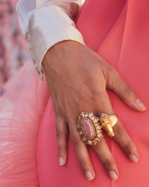 Havana Vintage Gold Cocktail Ring in Blush Pink Quartzite