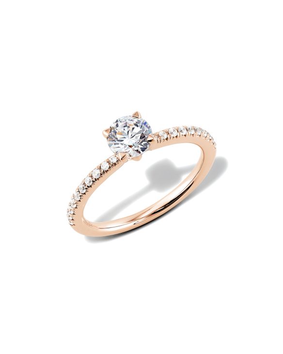 Round Solitaire Engagement Ring with Pave Diamonds in 14k Rose Gold