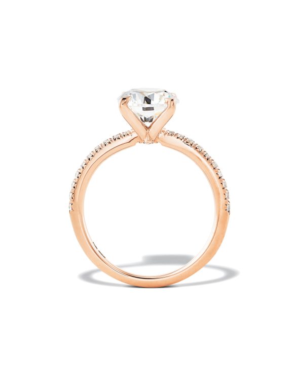 Round Solitaire Engagement Ring with Pave Diamonds in 14k Rose Gold