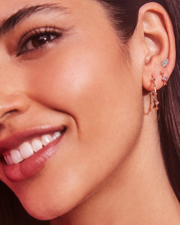 Michelle 14k Yellow Gold Huggie Earrings in White Diamond
