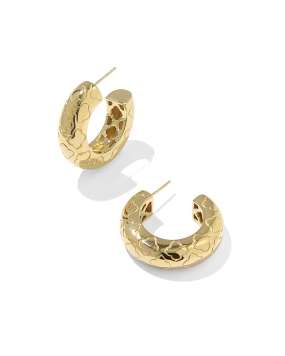Bold Etched 18k Yellow Gold Vermeil Hoop Earrings