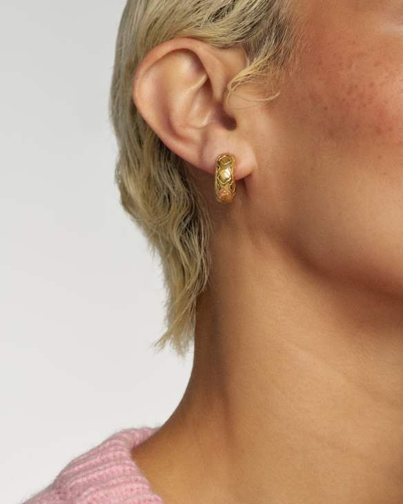 Bold Etched 18k Yellow Gold Vermeil&nbsp;Huggie&nbsp;Earrings&nbsp;&nbsp;