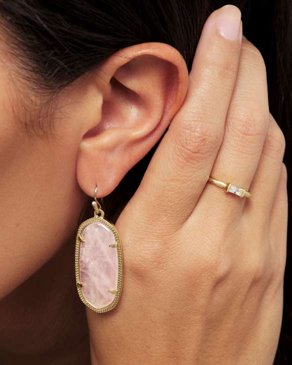 Elle Gold Drop Earrings in Rose Quartz