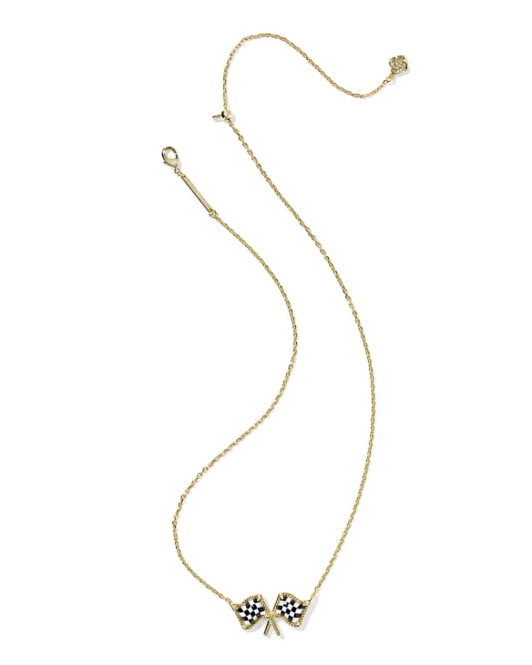 Checkered Flag Gold Short Pendant Necklace