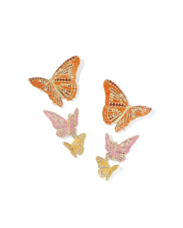 Cailey Enamel Butterfly Gold Convertible Statement Earrings&nbsp;