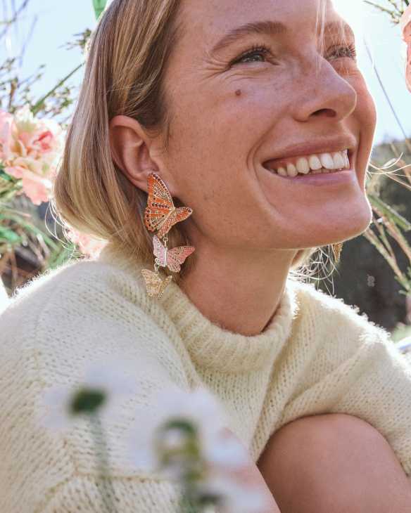 Cailey Enamel Butterfly Gold Convertible Statement Earrings&nbsp;