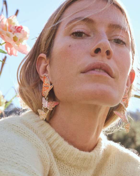 Cailey Enamel Butterfly Gold Convertible Statement Earrings&nbsp;