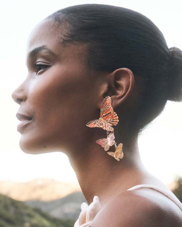 Cailey Enamel Butterfly Gold Convertible Statement Earrings&nbsp;