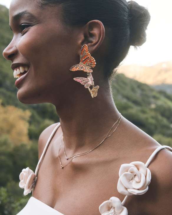 Cailey Enamel Butterfly Gold Convertible Statement Earrings&nbsp;